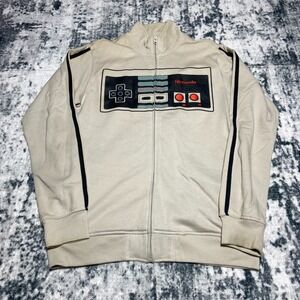 Nintendo NES Controller Track Jacket Mens Size Large Beige Zip Up Official
